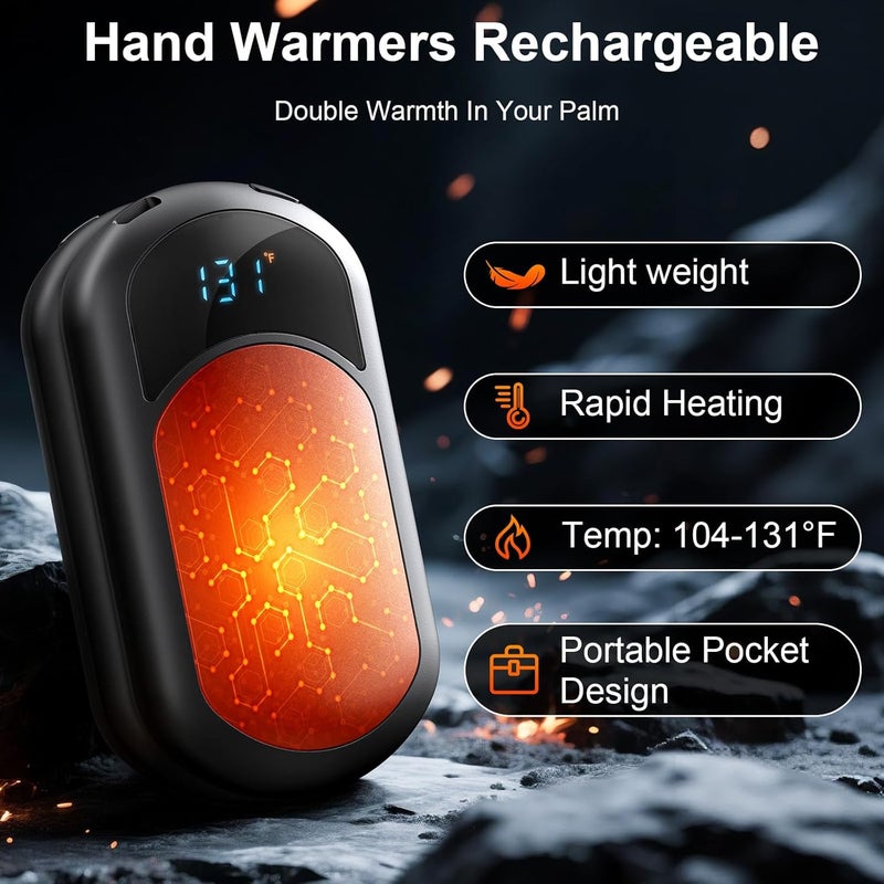 botkc Electric Hand Warmers Rechargeable 2 Pack with 3 Heating Mode,Portable Hand Heater,Smart Chips,USB Quick Charge, Winter Gifts for Christmas, Outdoor, Golf, Hunting, Camping - Image 2